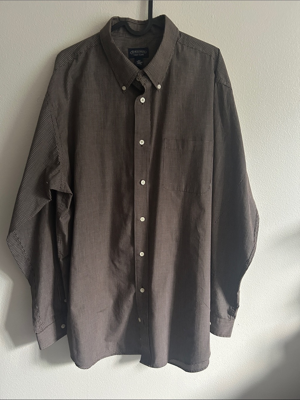 Consensus Men XLT Easy Care Brown/White Check Mini -Check Button-Down Shirt